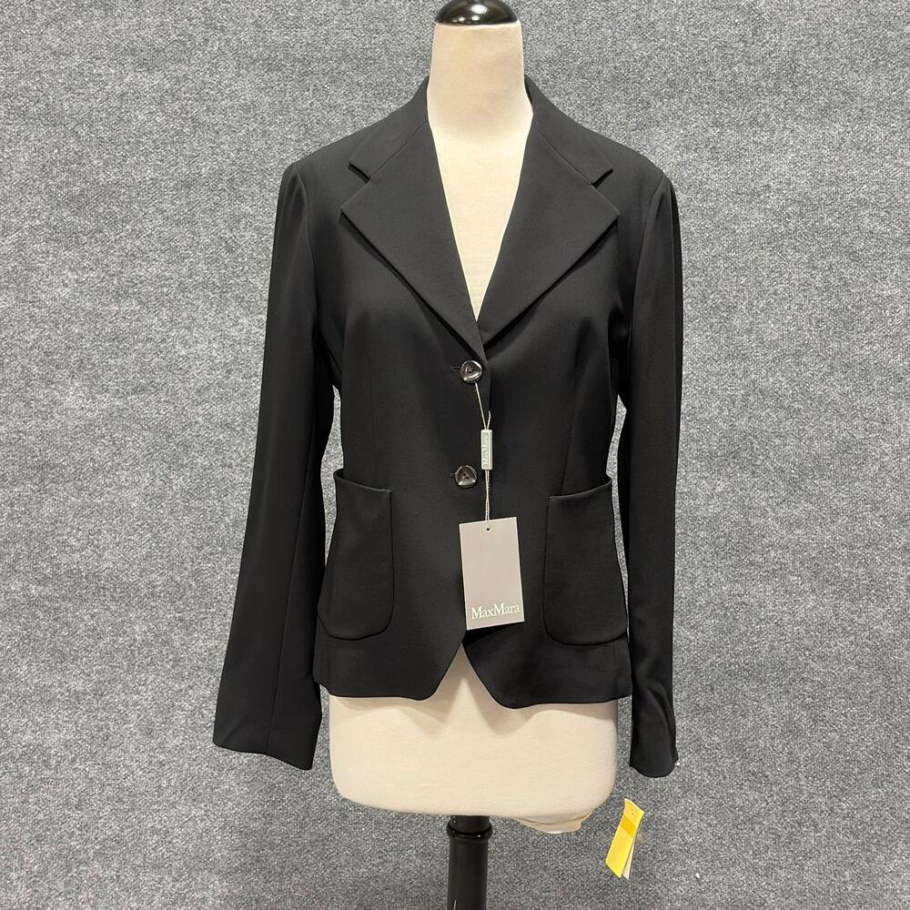 Max Mara Blazer Womens 14 Black Locusta Two Button Jacket Italy Career NWT
